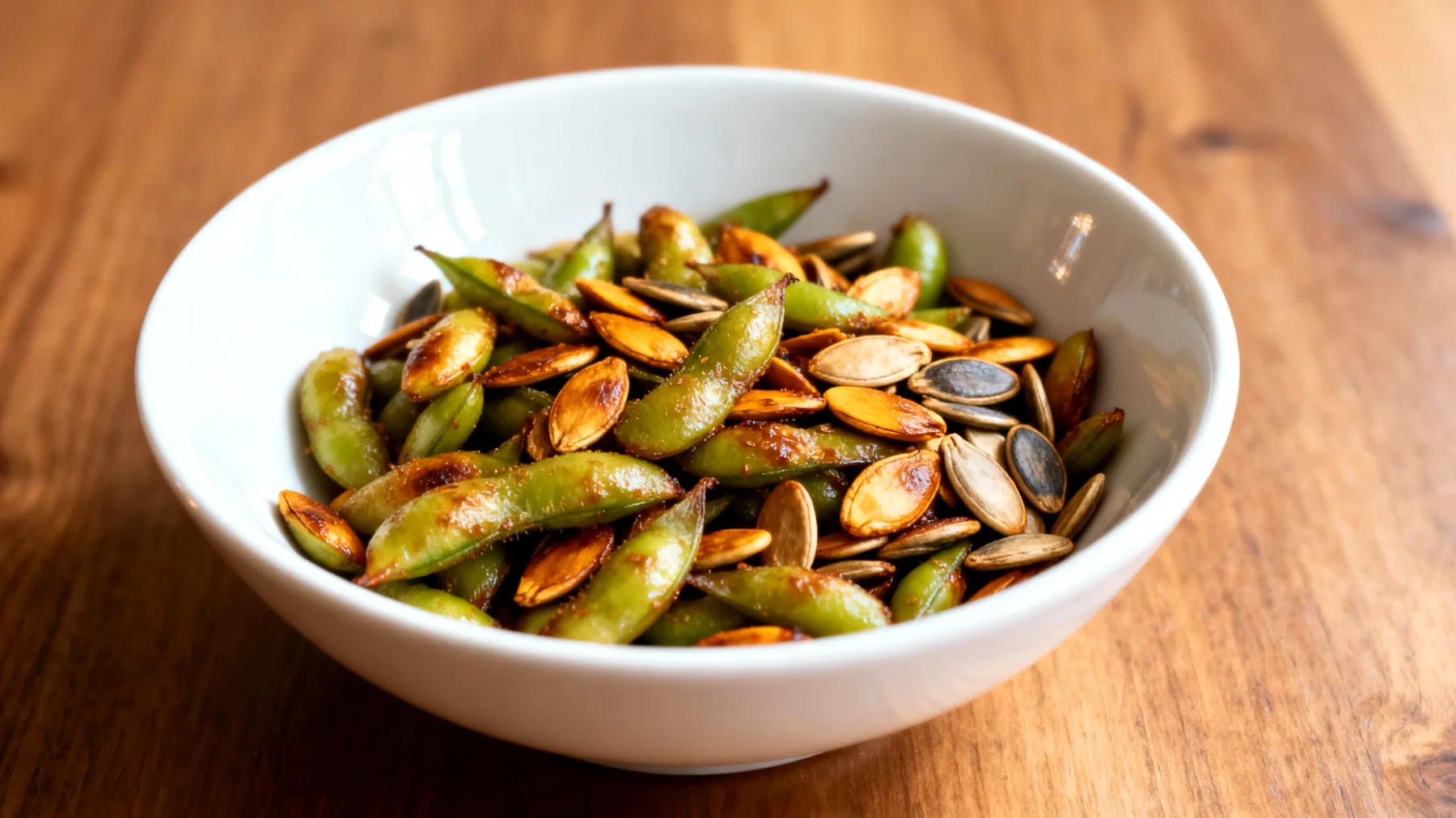Edamame tostati con semi di zucca"