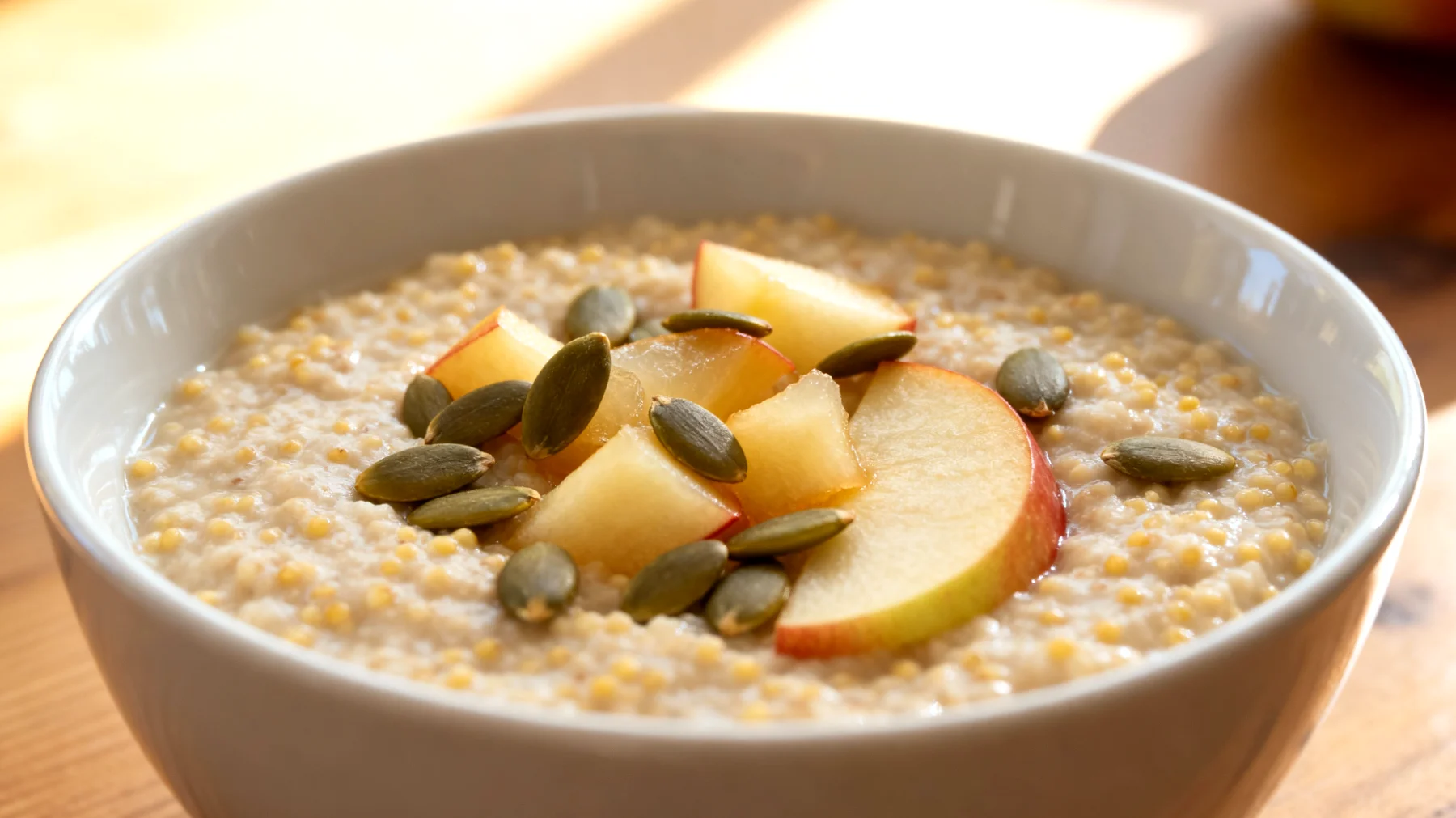 Porridge di miglio con semi di zucca e mela cotta"