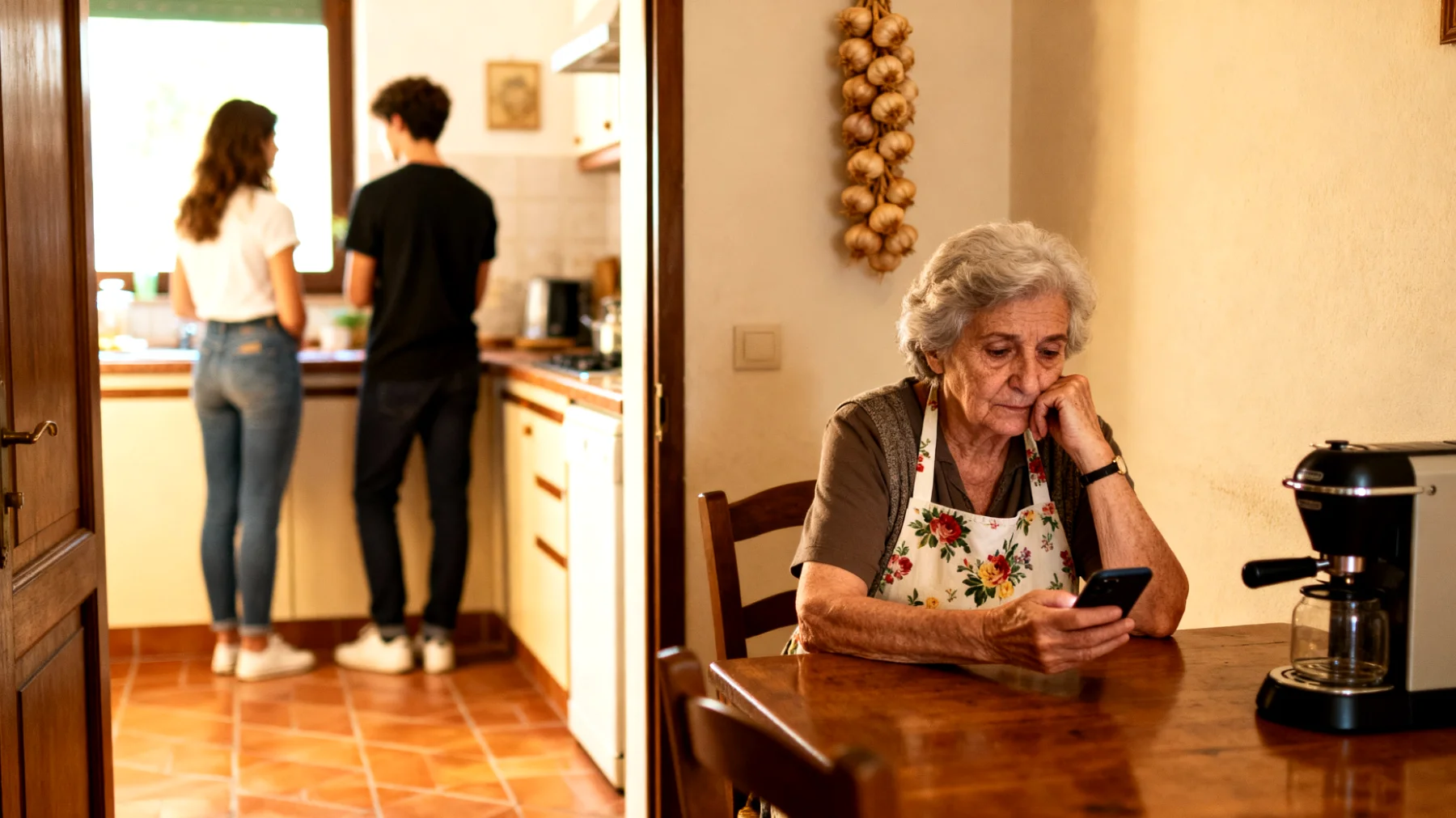 Nonna in difficoltà nel gestire il rapporto con i nipoti giovani adulti che stanno affrontando transizioni importanti (laurea, primo lavoro, relazioni sentimentali, trasferimenti) e che mostrano resistenza o disagio nei confronti dei suoi consigli e del suo modo di relazionarsi, creando distanza emotiva"